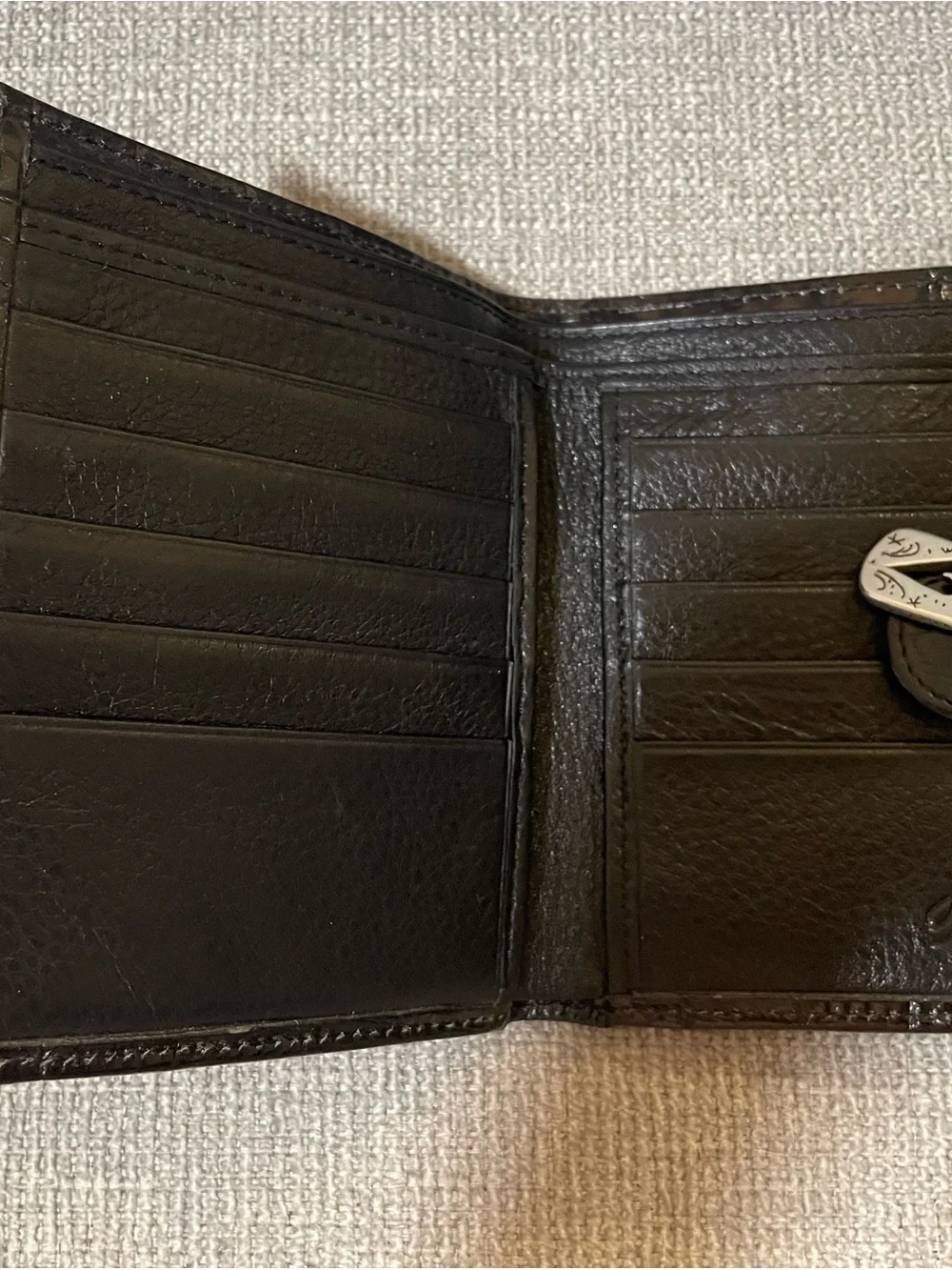 Brighton Black Woven Leather Bifold Wallet with Silver Heart Accent
